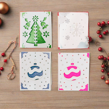 Handmade Christmas Holograph Die Cut Cards (4 pack)