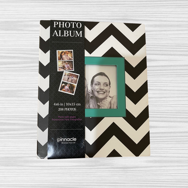Pinnacle Black and White Striped Photo Album, Holds 208/4" x 6" Photos, with Framed Front