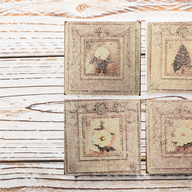 Vintage - Kathryn White - White Peony Detail - 3D (x4) Resin Plaques