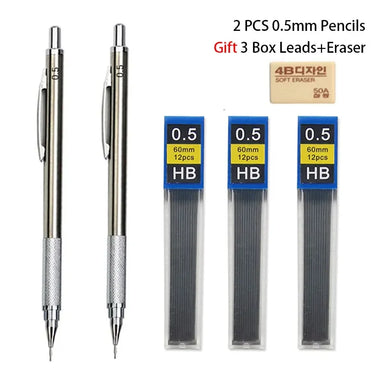 2 PC- Mechanical Pencil Set 0.5, 0.7, 0.9, 1.3mm Automatic Pencil