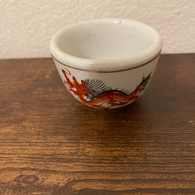Vintage Chinese Red Dragon Porcelain Tea or Sake Cup