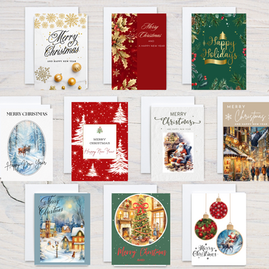 10ct Assorted Christmas Cards Originally Designed with Printed Messages