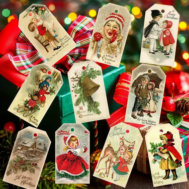 50-Pcs Vintage Christmas Gift Tags with String for Gifts, Stockings, Decorations
