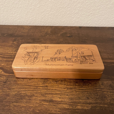 Vintage Wooden Pencil Box: Multnomah Falls