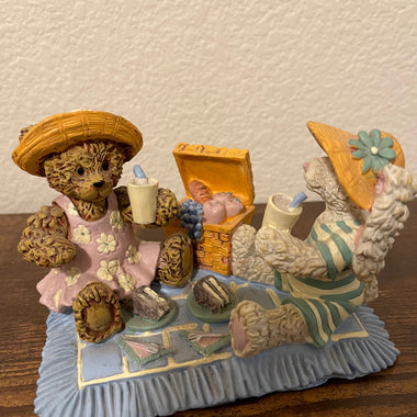 Honeysuckle Hollow Bear and Bunny Rabbit on a Picnic Figurine