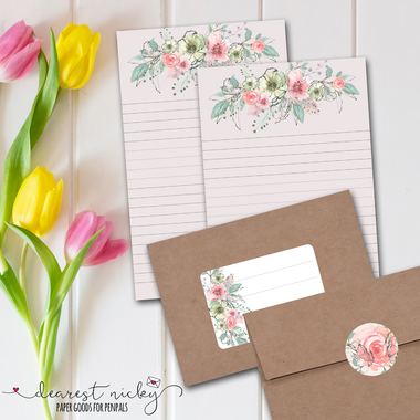 Mauve Floral Letter Writing Set
