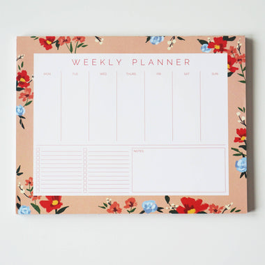 Peach Floral Weekly Planner Notepad