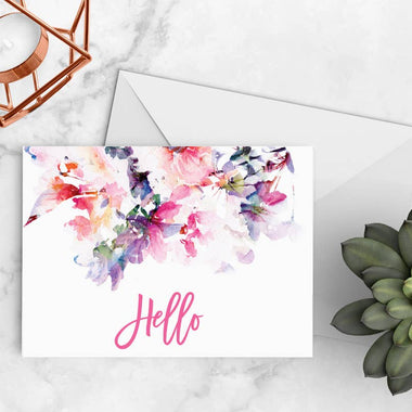 Hand Painted Floral Hello Notecard (8 Pack)