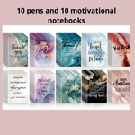 Inspirational Stationery Set: 10 Colorful Motivational Pens & 10 Uplifting Pocket Notebooks