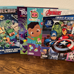 (4) Coloring, Activity and Sticker Pads: Cocomelon, Marvel Avengers, trolls, Minecraft
