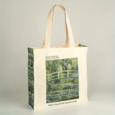 Claude Monet "Japanese Bridge & Woman in the Garden" Canvas  Tote Bags