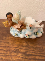 Vintage African American Boy Angel with Harp Figurine