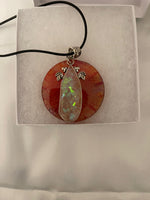 Handmade Dragon Veins Pendant with Opal stone, Leather Cord Necklace, 14 inches