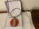 Handmade Dragon Veins Pendant with Opal stone, Leather Cord Necklace, 14 inches