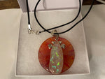 Handmade Dragon Veins Pendant with Opal stone, Leather Cord Necklace, 14 inches