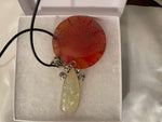 Handmade Dragon Veins Pendant with Opal stone, Leather Cord Necklace, 14 inches