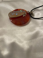 Handmade Dragon Veins Pendant with Opal stone, Leather Cord Necklace, 14 inches
